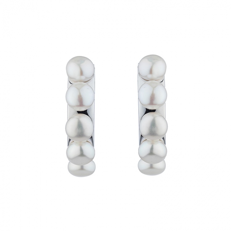 Сребърни обеци халки с бели перли