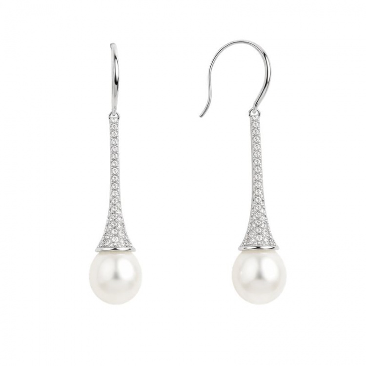 Сребърен комплект с бели перли