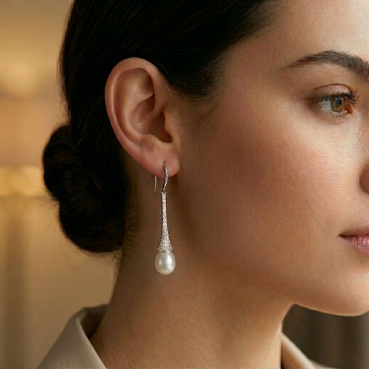 Сребърни обеци с бели перли