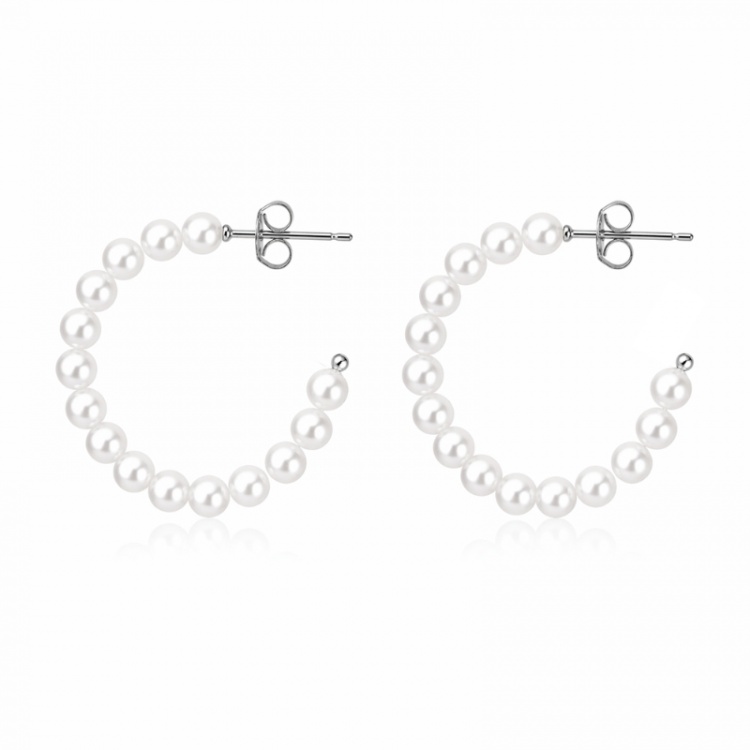 Сребърни обеци халки с бели перли