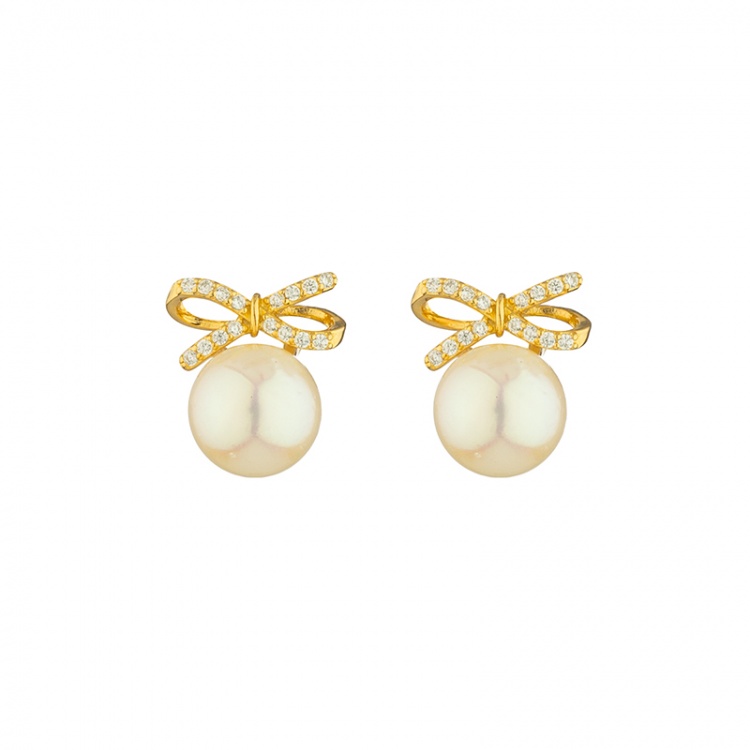 Сребърни обеци панделки с перли Акоя