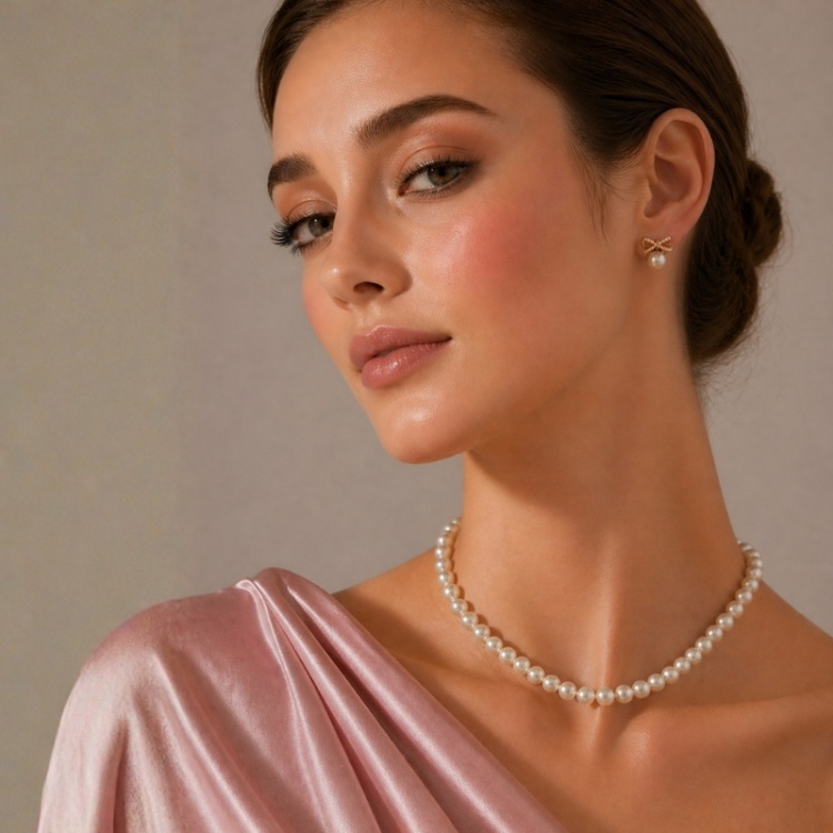 Сребърни обеци панделки с перли Акоя