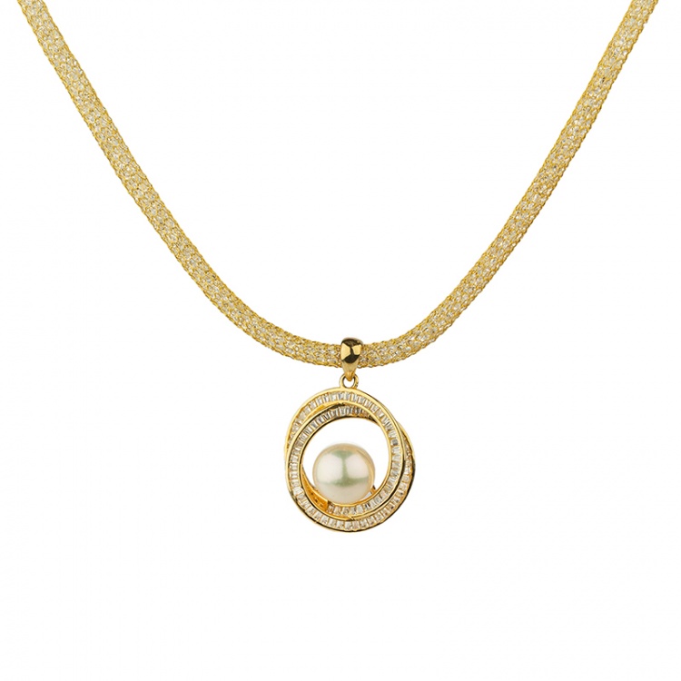 Сребърно колие с перли Акоя