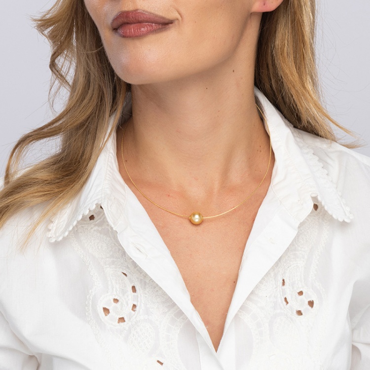 Сребърно колие на корда с перла от Южно море, 10 - 12 мм