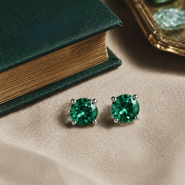 Платинени обеци с изумруд