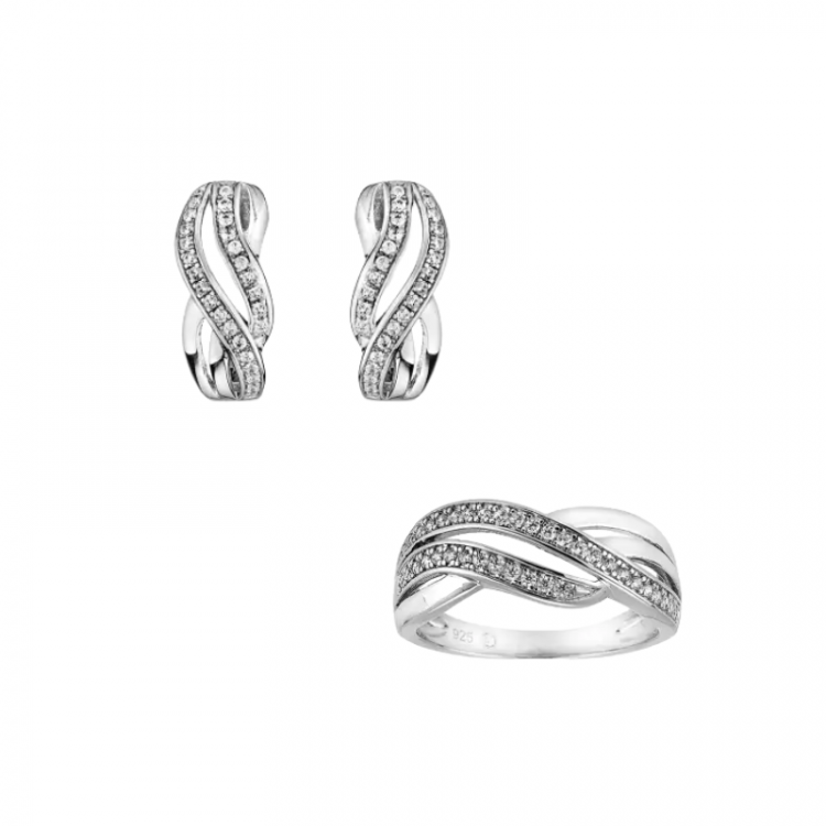 Сребърен комплект от обеци и пръстен