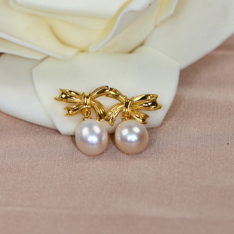Сребърни обеци панделка с бели перли