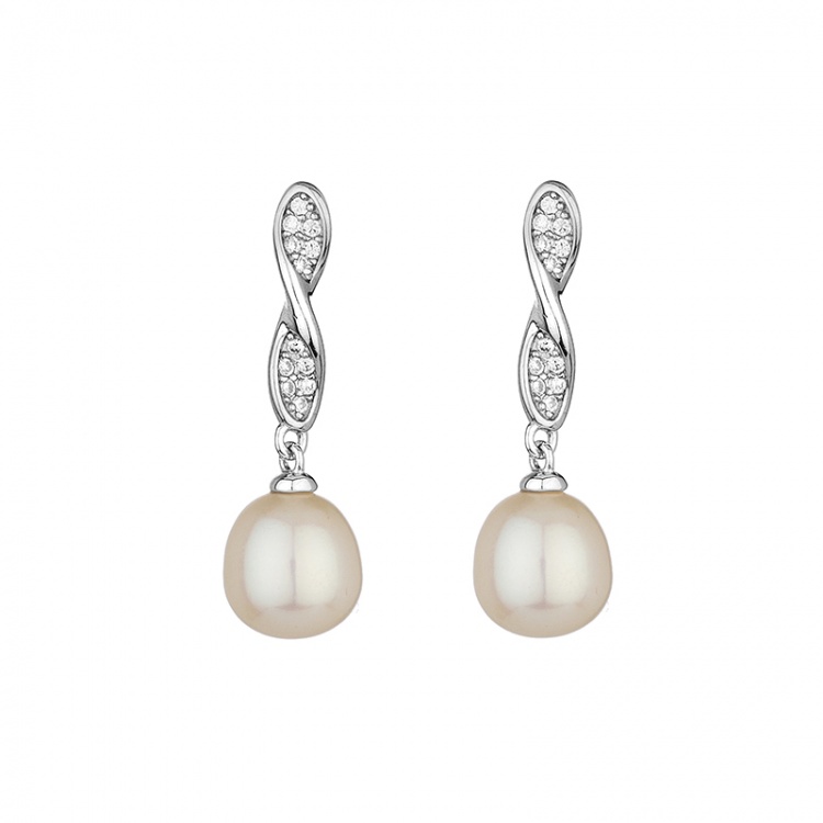 Сребърни обеци с бели перли