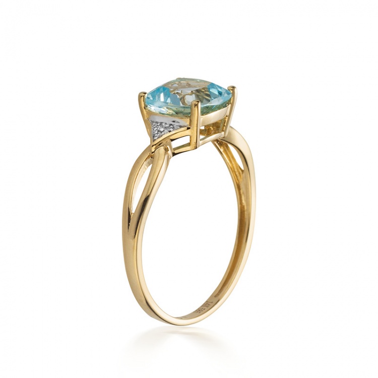 Златен пръстен със син топаз и диаманти