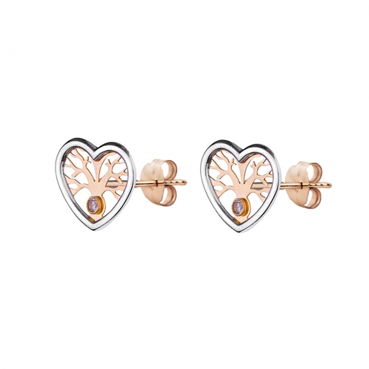 Златни обеци дърво на живота в сърце