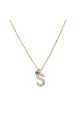 Златно колие с буква S със синьо око опал - жълто злато 585