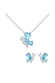 Сребърнен комплект от обеци и колие със сини пеперуди