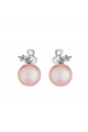 Сребърни обеци лебед с розови перли и цирконий