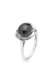 Сребърен пръстен с черна перла и цирконий