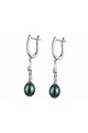 Сребърни висящи обеци с черни перли
