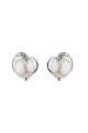 Сребърни обеци сърце с бели перли и цирконий