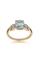 Златен комплект колие, обеци и пръстен със син топаз и диаманти